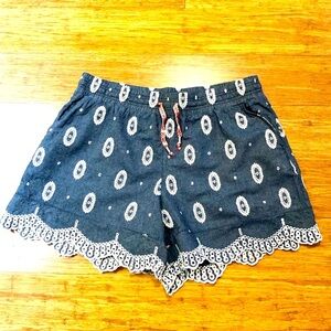 Anthropologie Blue chambray embroidered shorts MED
